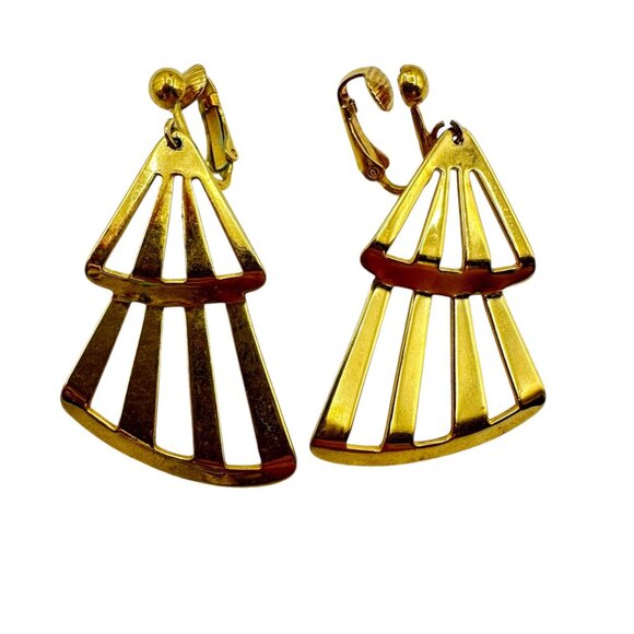 Vintage Gold Tone Geometric Clip On Earrings Jewelry Accessory - Picture 2 of 11